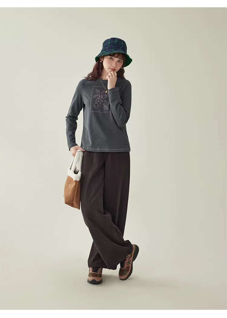 設計感磨毛繡花厚T恤女冬新款花邊圓領長袖上衣,設計感磨毛繡花厚T恤女冬新款花邊圓領長袖上衣,HBEW1184,設計感磨毛繡花厚T恤女冬新款花邊圓領長袖上衣,刺繡細節,磨毛面料