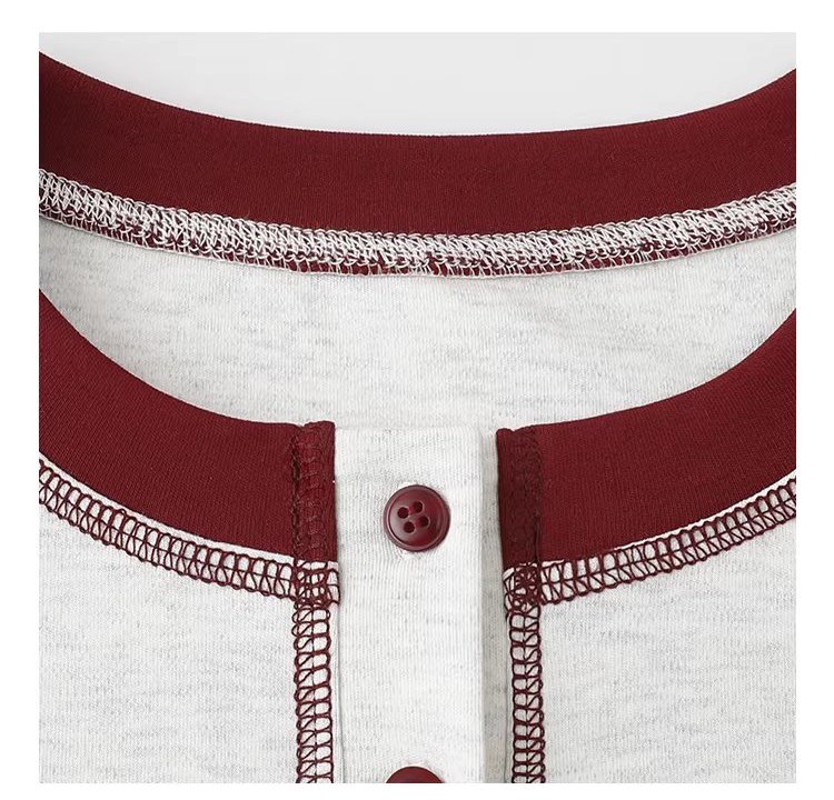 撞色反線落肩袖T恤女冬季新款半開扣圓領上衣,撞色反線落肩袖T恤女冬季新款半開扣圓領上衣,HBEW1192,撞色反線落肩袖T恤女冬季新款半開扣圓領上衣,半開排扣,舒適面料