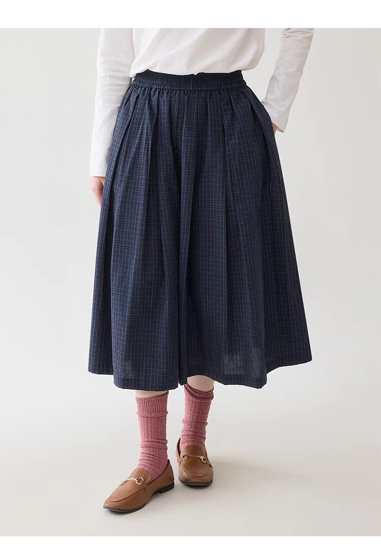 藍格百褶a字純棉半身裙女春季新款鬆緊腰中長裙,藍格百褶a字純棉半身裙女春季新款鬆緊腰中長裙,HBFS2000,藍格百褶a字純棉半身裙女春季新款鬆緊腰中長裙,復古格紋,全棉面料