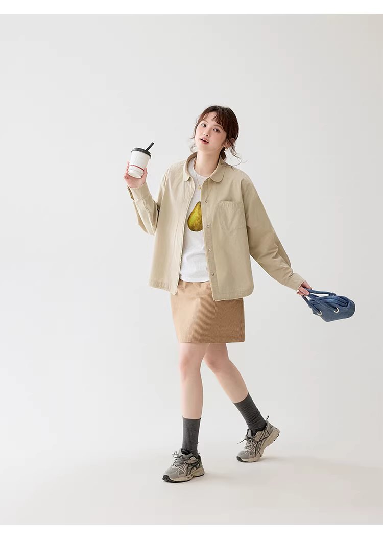 設計感拼接小毛邊襯衫女春季新娃娃領紐扣上衣,設計感拼接小毛邊襯衫女春季新娃娃領紐扣上衣,HBFS1001,設計感拼接小毛邊襯衫女春季新娃娃領紐扣上衣,翻領排扣,棉麻材質