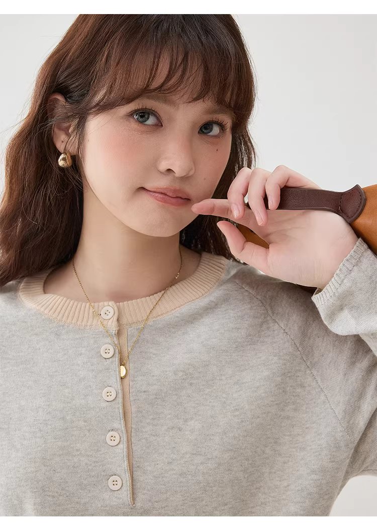 撞色領半開扣純棉針織衫女春季新款簡約百搭上衣,撞色領半開扣純棉針織衫女春季新款簡約百搭上衣,HBFS1006,撞色領半開扣純棉針織衫女春季新款簡約百搭上衣,半開排扣,全棉面料