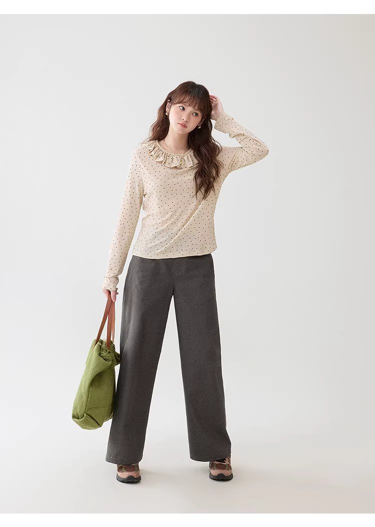 波點荷葉邊圓領T恤女春季新款薄款長袖內搭上衣,波點荷葉邊圓領T恤女春季新款薄款長袖內搭上衣,HBFS1010,波點荷葉邊圓領T恤女春季新款薄款長袖內搭上衣,荷葉邊領,復古波點
