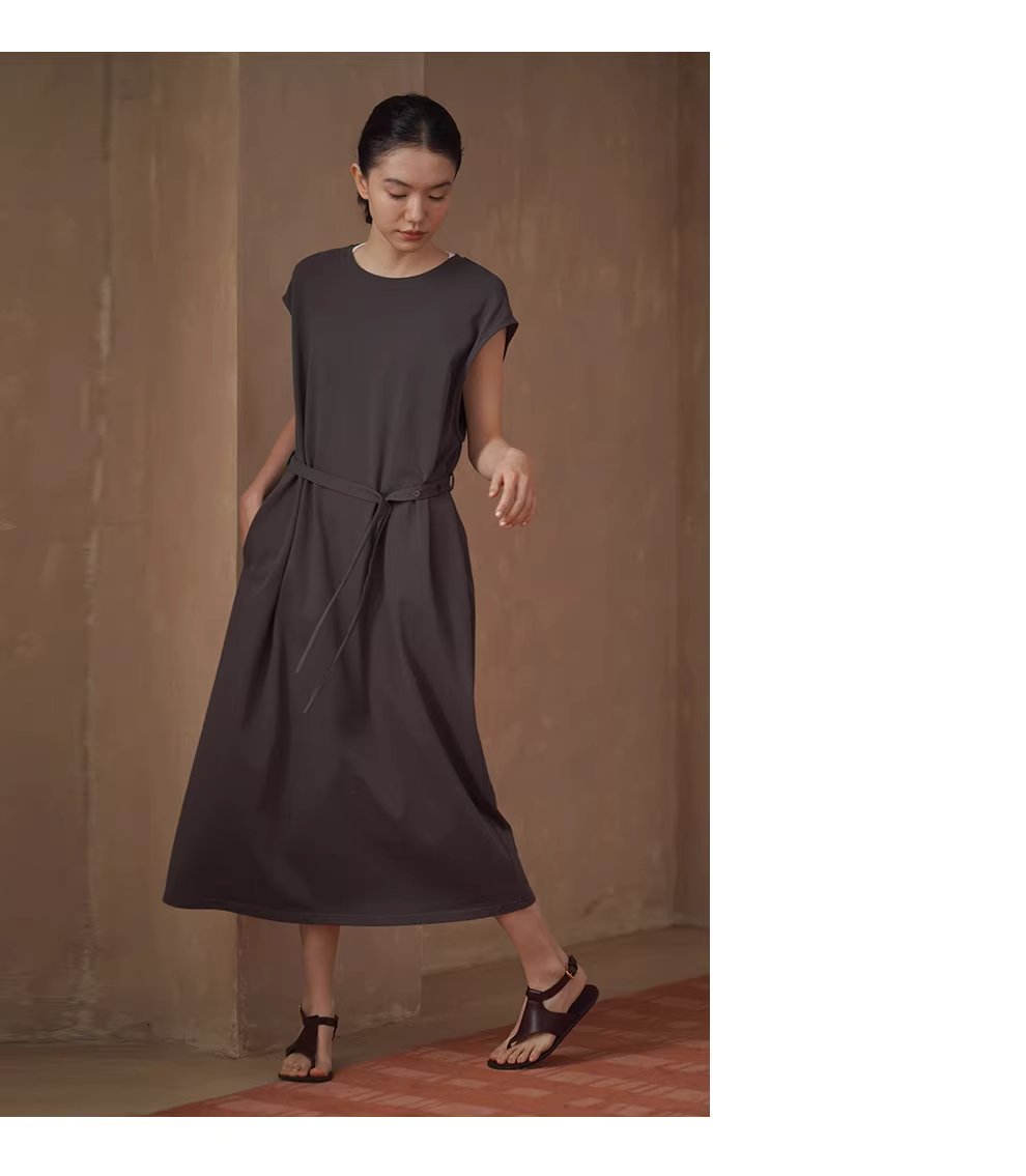 綿柔禪意100棉寬鬆直筒圓領可調式腰帶顯瘦無袖通勤洋裝,綿柔禪意100棉寬鬆直筒圓領可調式腰帶顯瘦無袖通勤洋裝,HBFS7006,綿柔禪意100棉寬鬆直筒圓領可調式腰帶顯瘦無袖通勤洋裝,自然垂墜,簡約大器