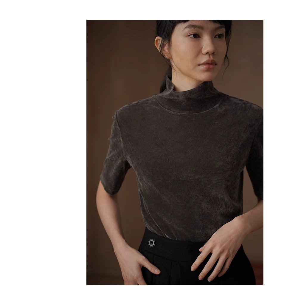 柔光完美優雅上衣低調絲絨T恤中袖高領合身通勤顯瘦內搭,柔光完美優雅上衣低調絲絨T恤中袖高領合身通勤顯瘦內搭,HBFS1026,柔光完美優雅上衣低調絲絨T恤中袖高領合身通勤顯瘦內搭,細膩柔光,高領修飾