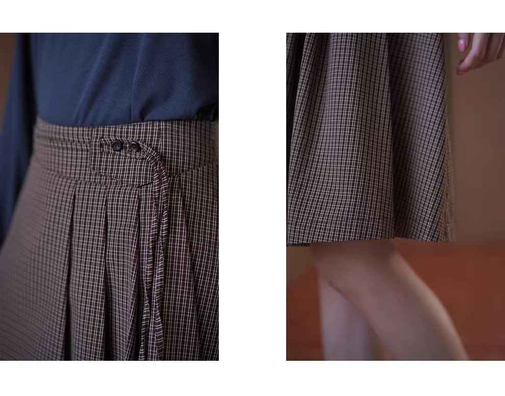 威爾斯學院格紋可調式腰節不規則百褶設計高腰A字裙,威爾斯學院格紋可調式腰節不規則百褶設計高腰A字裙,HBFS2009,威爾斯學院格紋可調式腰節不規則百褶設計高腰A字裙,透氣柔軟,調節腰頭