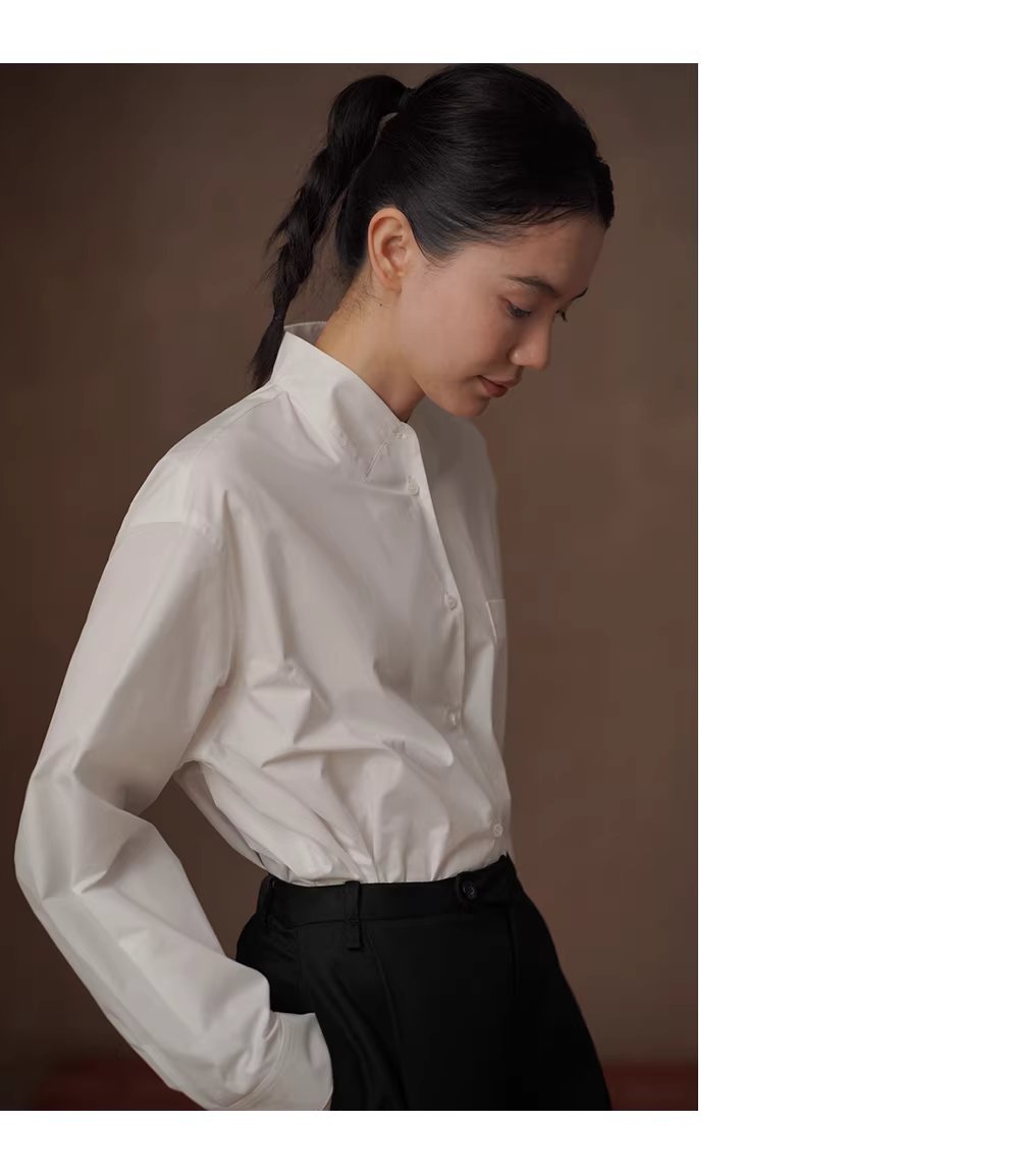 式復古回潮立領寬鬆H型顯瘦挺括好版型長袖疊穿襯衫女,式復古回潮立領寬鬆H型顯瘦挺括好版型長袖疊穿襯衫女,HBFS1037,式復古回潮立領寬鬆H型顯瘦挺括好版型長袖疊穿襯衫女,親膚透氣,版型修飾