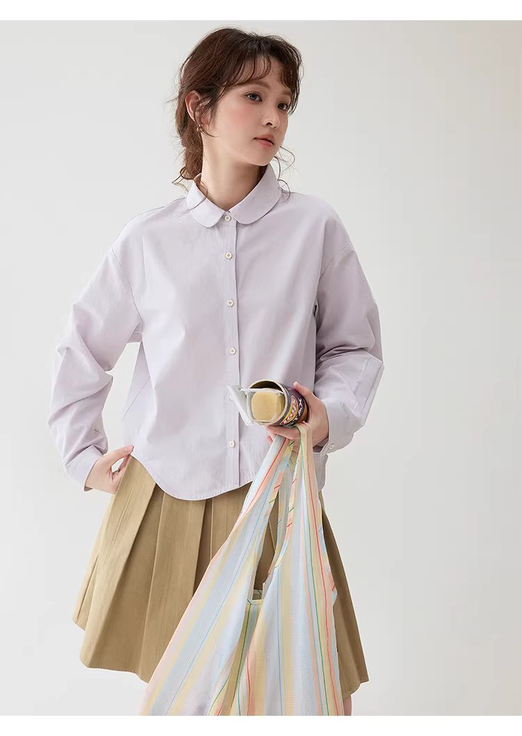 弧形擺娃娃領紫色襯衫女26春季新款減齡長袖上衣,弧形擺娃娃領紫色襯衫女26春季新款減齡長袖上衣,HBFS1046,弧形擺娃娃領紫色襯衫女26春季新款減齡長袖上衣,娃娃領,天絲混棉