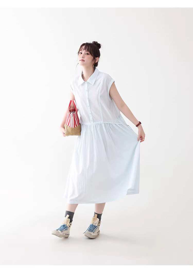 純色繫帶收腰大擺洋裝女26夏季新款polo領長裙,純色繫帶收腰大擺洋裝女26夏季新款polo領長裙,HBFS7017,純色繫帶收腰大擺洋裝女26夏季新款polo領長裙,襯衫洋裝,天絲混棉