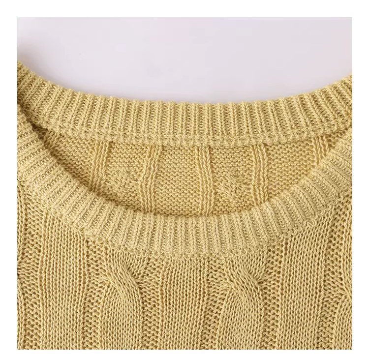 慵懶純色扭花短袖圓領針織衫女夏季新款簡約透氣上衣,慵懶純色扭花短袖圓領針織衫女夏季新款簡約透氣上衣,HBFS1056,慵懶純色扭花短袖圓領針織衫女夏季新款簡約透氣上衣,簡約質感,麻花針織