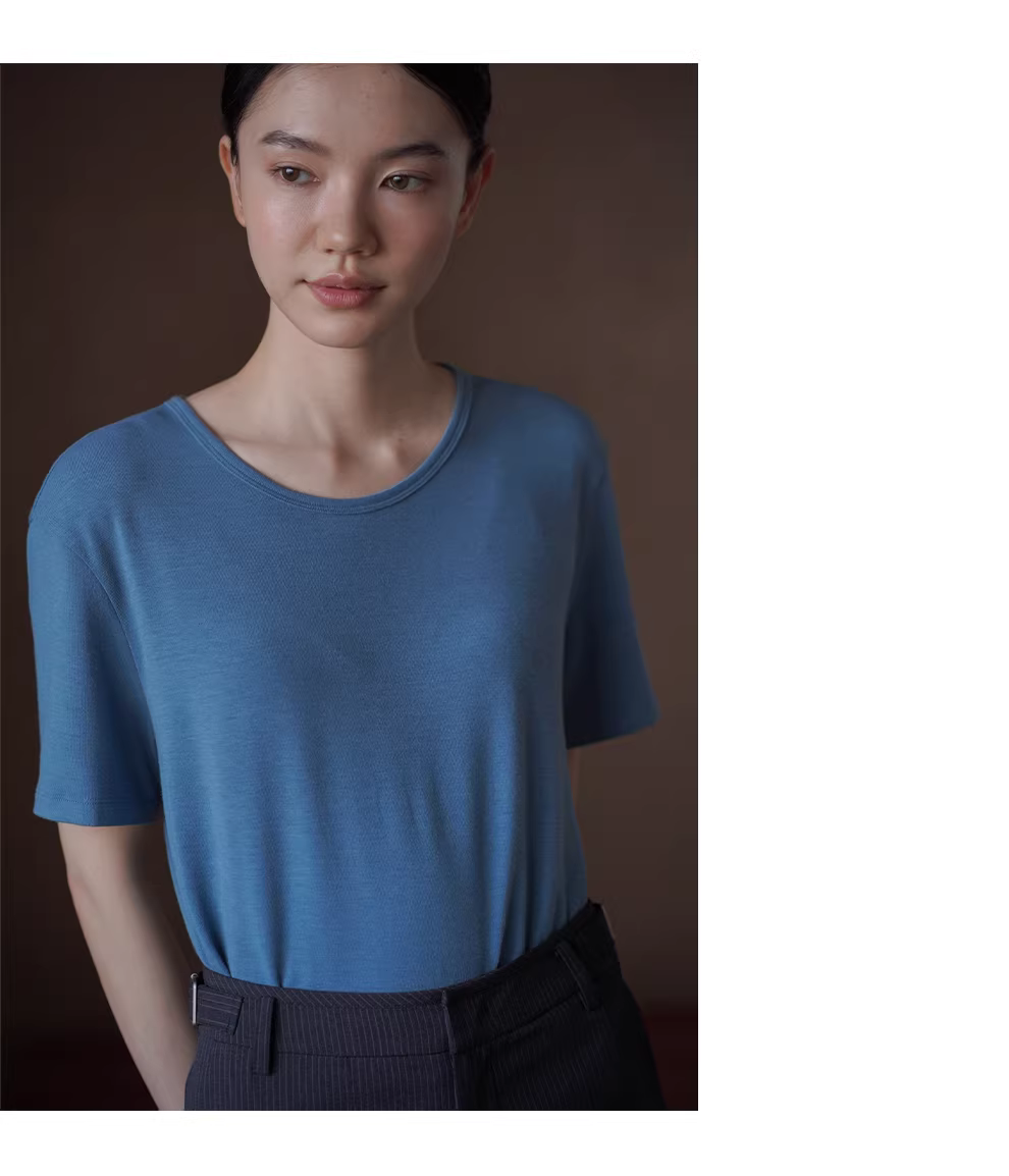 藍調夏日顯白清涼圓領短袖軟糯透氣彈性顯瘦基礎休閒T恤,藍調夏日顯白清涼圓領短袖軟糯透氣彈性顯瘦基礎休閒T恤,HBFS1072,藍調夏日顯白清涼圓領短袖軟糯透氣彈性顯瘦基礎休閒T恤,彈性透氣,版型修飾