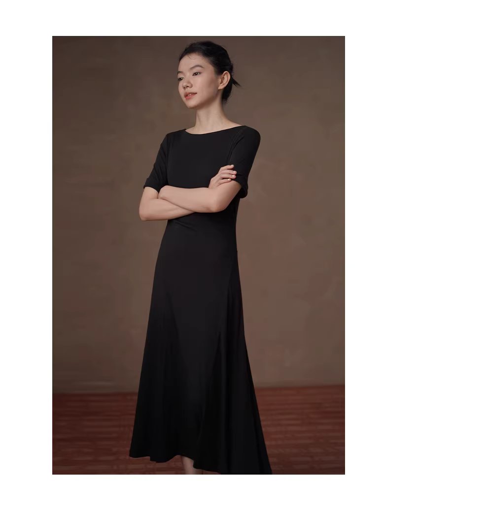 顯瘦標配小黑裙彈性親膚合身遮肉中袖圓領長洋裝女,顯瘦標配小黑裙彈性親膚合身遮肉中袖圓領長洋裝女,HBFS7035,顯瘦標配小黑裙彈性親膚合身遮肉中袖圓領長洋裝女,彈性親膚,收腰顯瘦