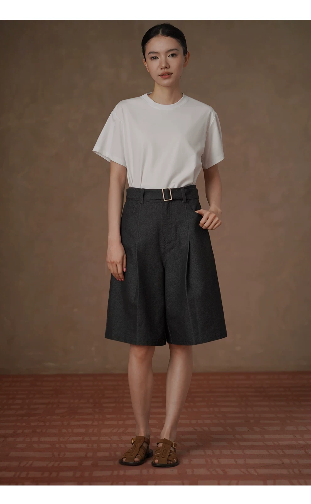 復古深海牛仔柔軟水洗可調式腰帶顯瘦寬鬆挺括五分短褲,復古深海牛仔柔軟水洗可調式腰帶顯瘦寬鬆挺括五分短褲,HBFS3026,復古深海牛仔柔軟水洗可調式腰帶顯瘦寬鬆挺括五分短褲,挺版親膚,高腰復古