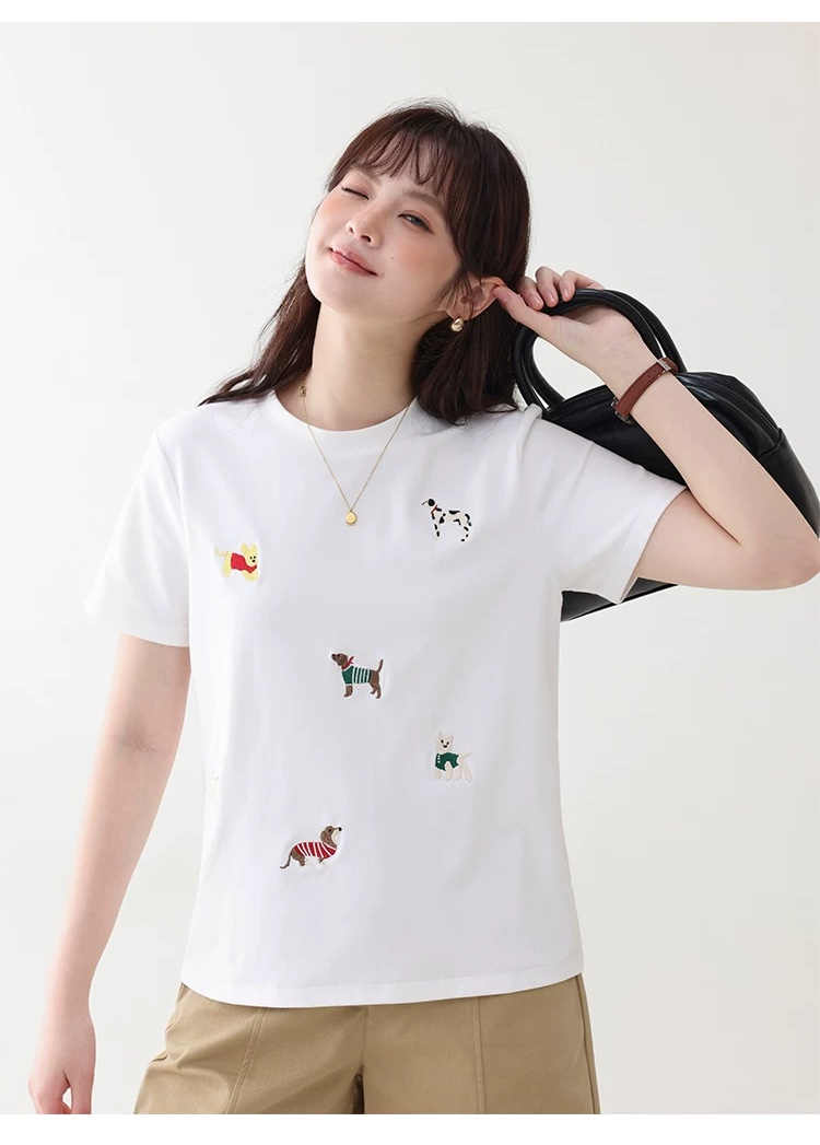 可愛小狗刺繡白色短袖T恤女26夏季新款時尚減齡上衣,可愛小狗刺繡白色短袖T恤女26夏季新款時尚減齡上衣,HBFS1099,可愛小狗刺繡白色短袖T恤女26夏季新款時尚減齡上衣,小狗刺繡,舒適面料