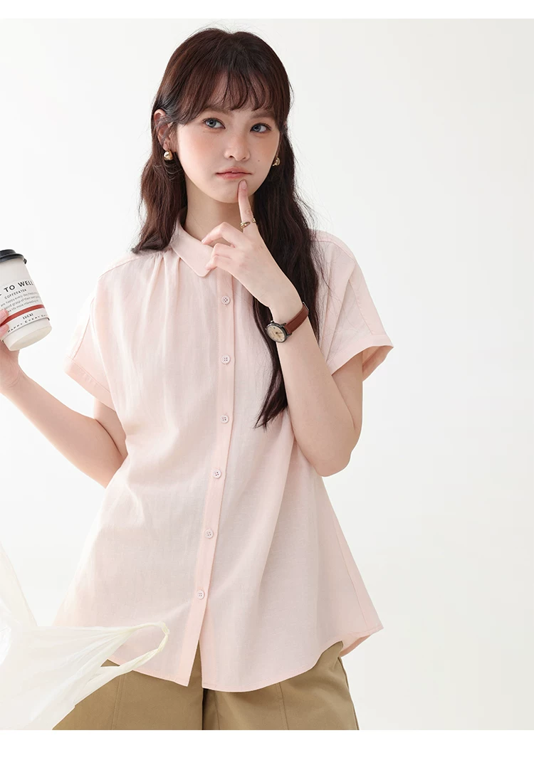 甜美純色小翻領短袖襯衫女夏新款寬鬆單排扣上衣,襯衫,韓系女裝,甜美純色小翻領短袖襯衫女夏新款寬鬆單排扣上衣,HBFS1100,甜美純色小翻領短袖襯衫女夏新款寬鬆單排扣上衣