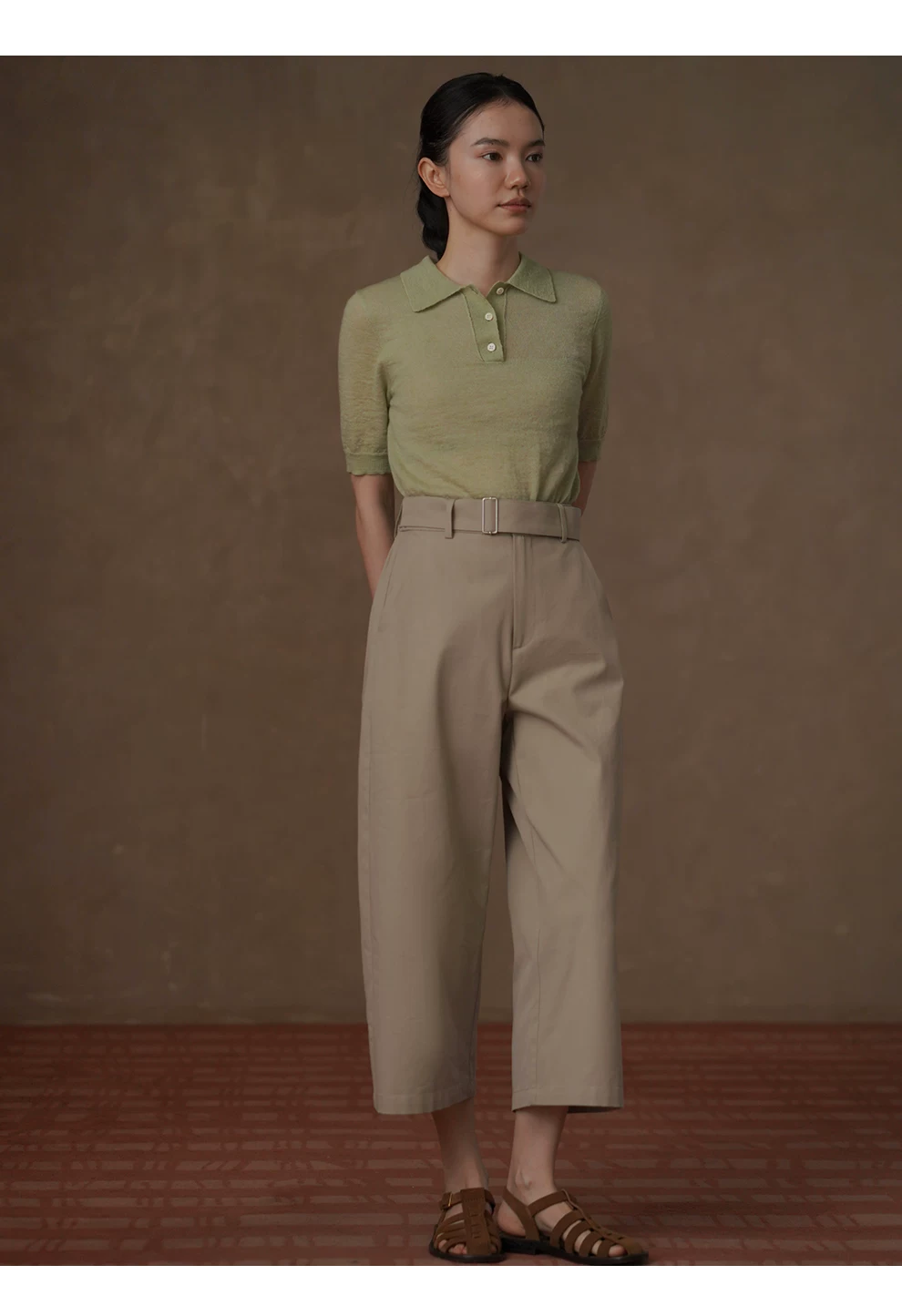 休閒棉感腰帶寬鬆褲腿立體打褶顯瘦高腰百搭直筒八分褲,休閒棉感腰帶寬鬆褲腿立體打褶顯瘦高腰百搭直筒八分褲,HBFS3027,休閒棉感腰帶寬鬆褲腿立體打褶顯瘦高腰百搭直筒八分褲,高腰透氣,版型修飾