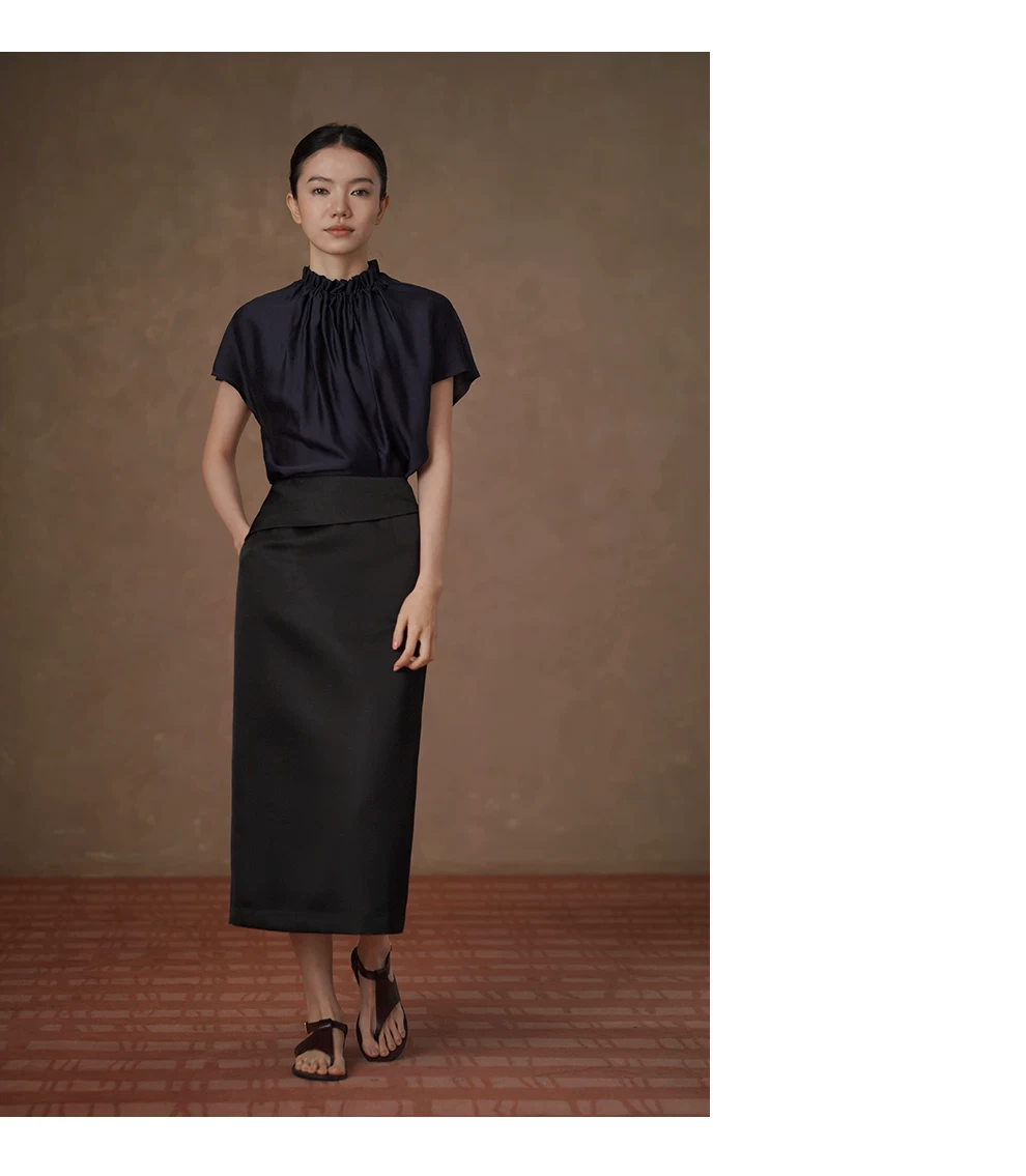 品質光澤緞感垂墜順滑捏褶花邊立領通勤顯瘦蝙蝠袖襯衫,品質光澤緞感垂墜順滑捏褶花邊立領通勤顯瘦蝙蝠袖襯衫,HBFS1102,品質光澤緞感垂墜順滑捏褶花邊立領通勤顯瘦蝙蝠袖襯衫,質感面料,木耳立領