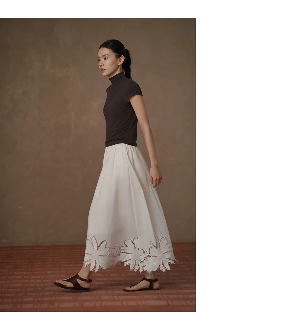 假日漫步定位刺繡蕾絲高支棉鬆緊腰頭長款顯瘦半身裙女,假日漫步定位刺繡蕾絲高支棉鬆緊腰頭長款顯瘦半身裙女,HBFS2022,假日漫步定位刺繡蕾絲高支棉鬆緊腰頭長款顯瘦半身裙女,純棉親膚,A字修身