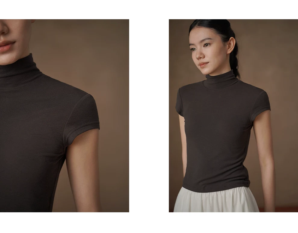 氣質加倍後領紐扣半高領合身顯瘦短袖彈性T恤通勤上衣女,氣質加倍後領紐扣半高領合身顯瘦短袖彈性T恤通勤上衣女,HBFS1110,氣質加倍後領紐扣半高領合身顯瘦短袖彈性T恤通勤上衣女,高領氣質,修身短袖