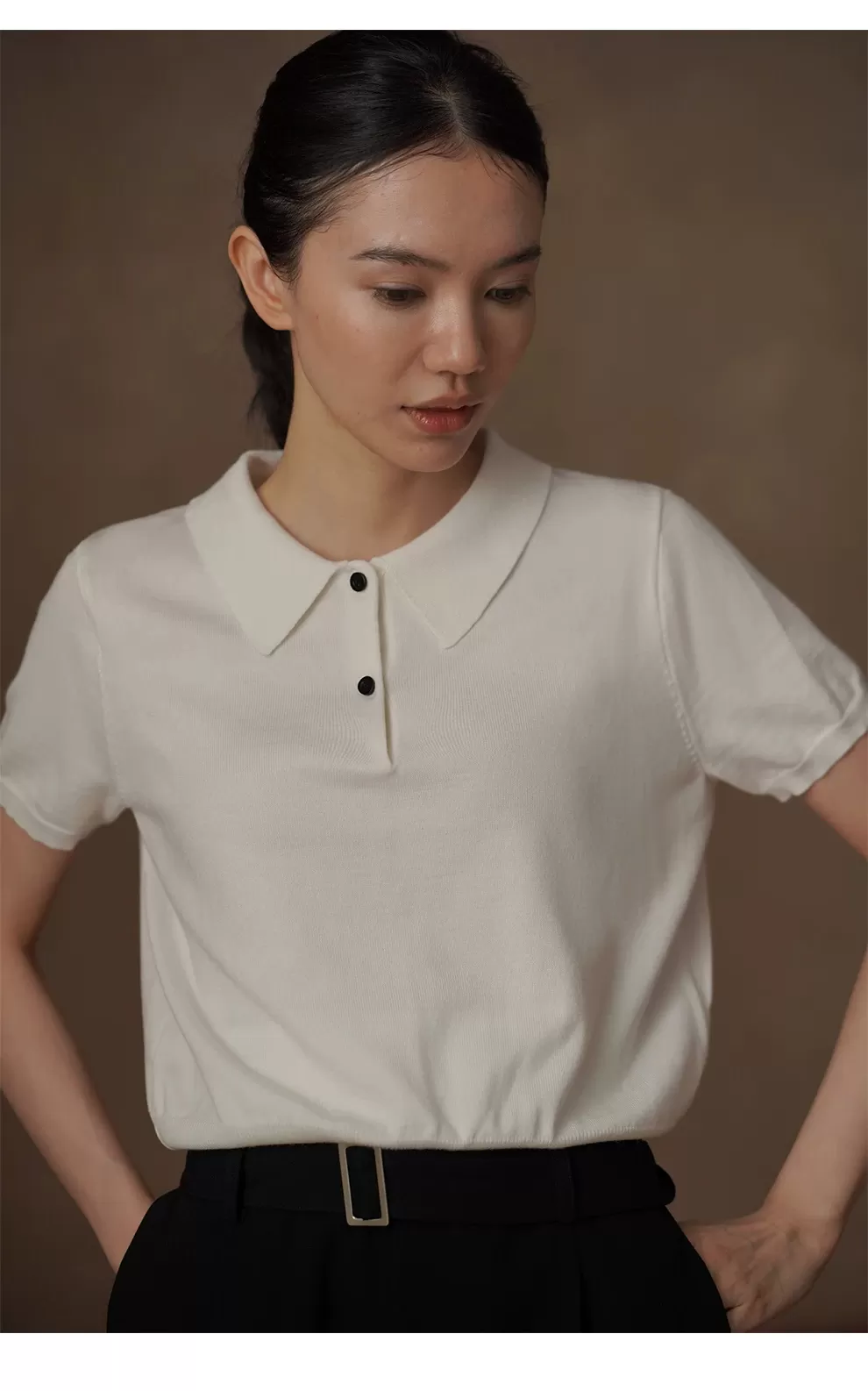 高智氛圍感復古柔軟針織百搭顯瘦撞色釦子Polo短袖上衣,高智氛圍感復古柔軟針織百搭顯瘦撞色釦子Polo短袖上衣,HBFS1125,高智氛圍感復古柔軟針織百搭顯瘦撞色釦子Polo短袖上衣,POLO領,舒適面料