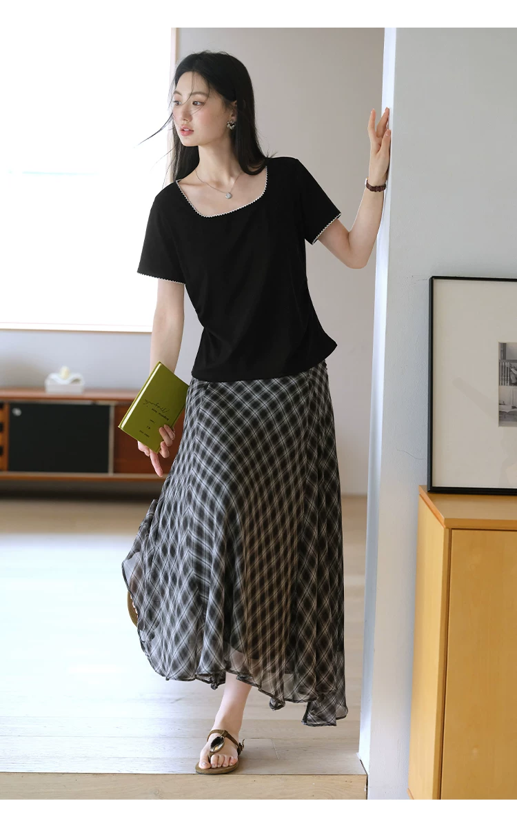 胖mm大尺碼女裝方領正肩短袖T恤女2026新款夏季法式黑色上衣,胖mm大尺碼女裝方領正肩短袖T恤女2026新款夏季法式黑色上衣,HBFS1167,胖mm大尺碼女裝方領正肩短袖T恤女2026新款夏季法式黑色上衣,方領設計,撞色拼接