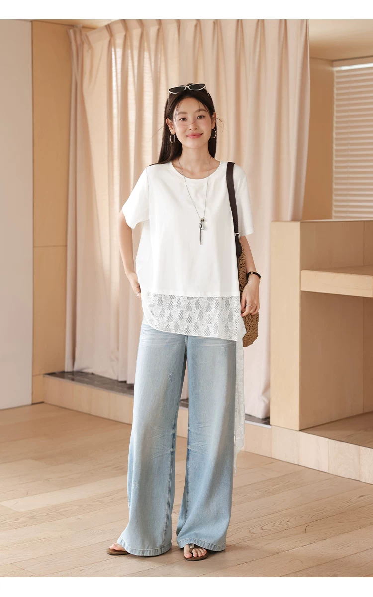 大尺碼胖mm寬鬆白色短袖T恤女2026新款夏季蕾絲拼接綁帶上衣,大尺碼胖mm寬鬆白色短袖T恤女2026新款夏季蕾絲拼接綁帶上衣,HBFS1247,大尺碼胖mm寬鬆白色短袖T恤女2026新款夏季蕾絲拼接綁帶上衣,中大尺碼,蕾絲拼接