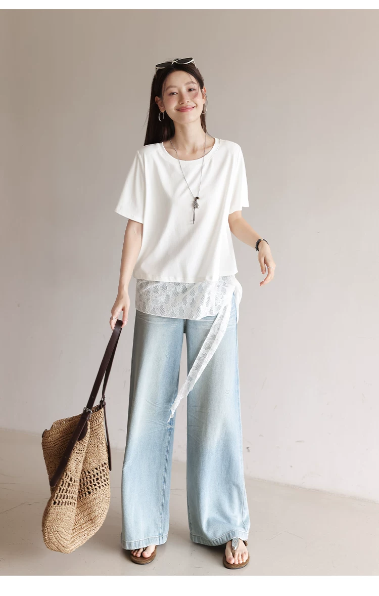 大尺碼胖mm寬鬆白色短袖T恤女2026新款夏季蕾絲拼接綁帶上衣,大尺碼胖mm寬鬆白色短袖T恤女2026新款夏季蕾絲拼接綁帶上衣,HBFS1247,大尺碼胖mm寬鬆白色短袖T恤女2026新款夏季蕾絲拼接綁帶上衣,中大尺碼,蕾絲拼接