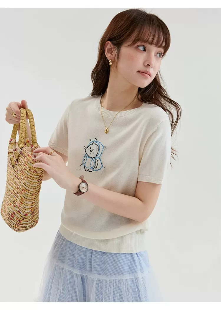 雨衣小狗提花短袖針織衫女夏季新款減齡百搭上衣,雨衣小狗提花短袖針織衫女夏季新款減齡百搭上衣,HBFS1274,雨衣小狗提花短袖針織衫女夏季新款減齡百搭上衣,小狗提花,薄款針織