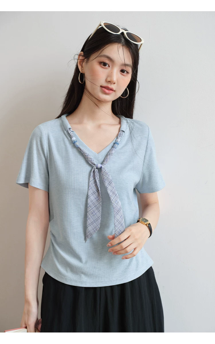 大尺碼法式飄帶V領短袖T恤女2026新款顯瘦夏裝正肩藍色上衣女,大尺碼法式飄帶V領短袖T恤女2026新款顯瘦夏裝正肩藍色上衣女,HBFS1313,大尺碼法式飄帶V領短袖T恤女2026新款顯瘦夏裝正肩藍色上衣女,中大尺碼,飄帶領結