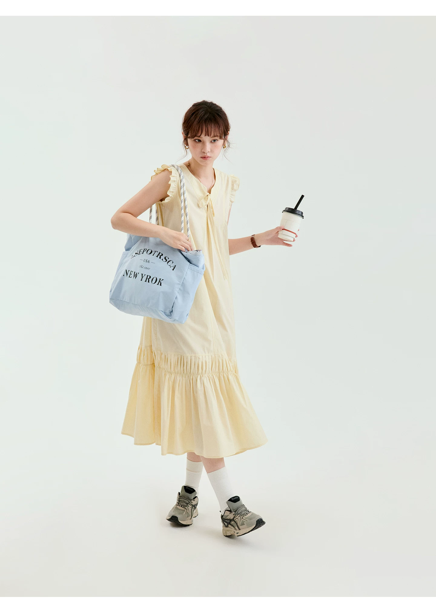 少女感小飛袖萊賽爾洋裝女夏季新款大擺背心裙,少女感小飛袖萊賽爾洋裝女夏季新款大擺背心裙,HBFS7170,少女感小飛袖萊賽爾洋裝女夏季新款大擺背心裙,綁帶衣領,天絲混棉