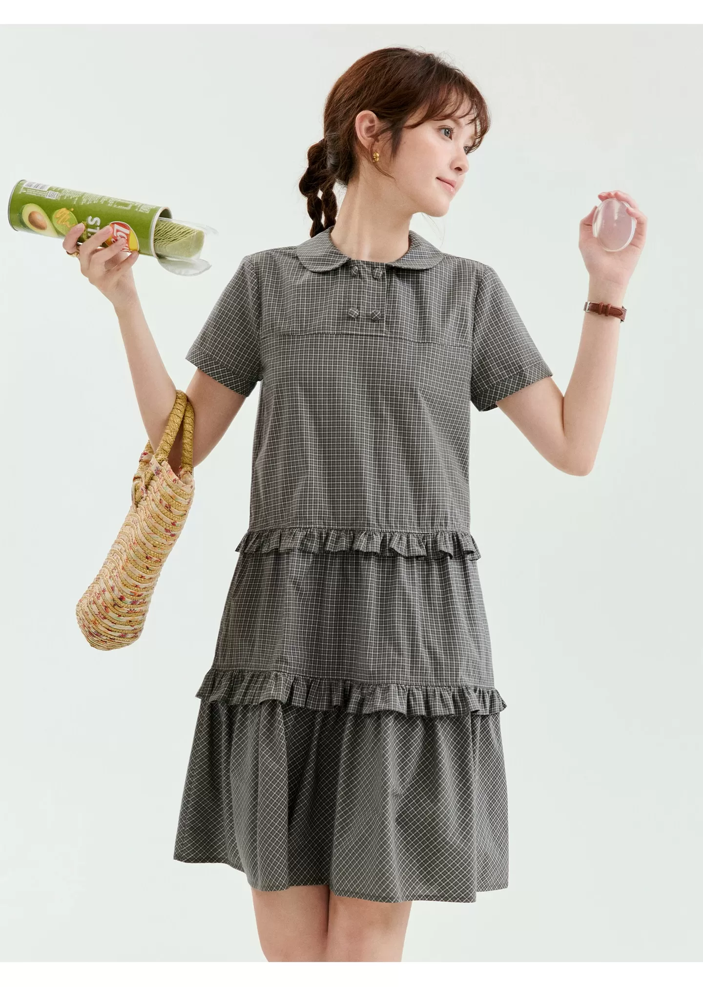 日系格紋娃娃領純棉洋裝女夏季新款花邊短裙子,日系格紋娃娃領純棉洋裝女夏季新款花邊短裙子,HBFS7175,日系格紋娃娃領純棉洋裝女夏季新款花邊短裙子,娃娃領,全棉面料