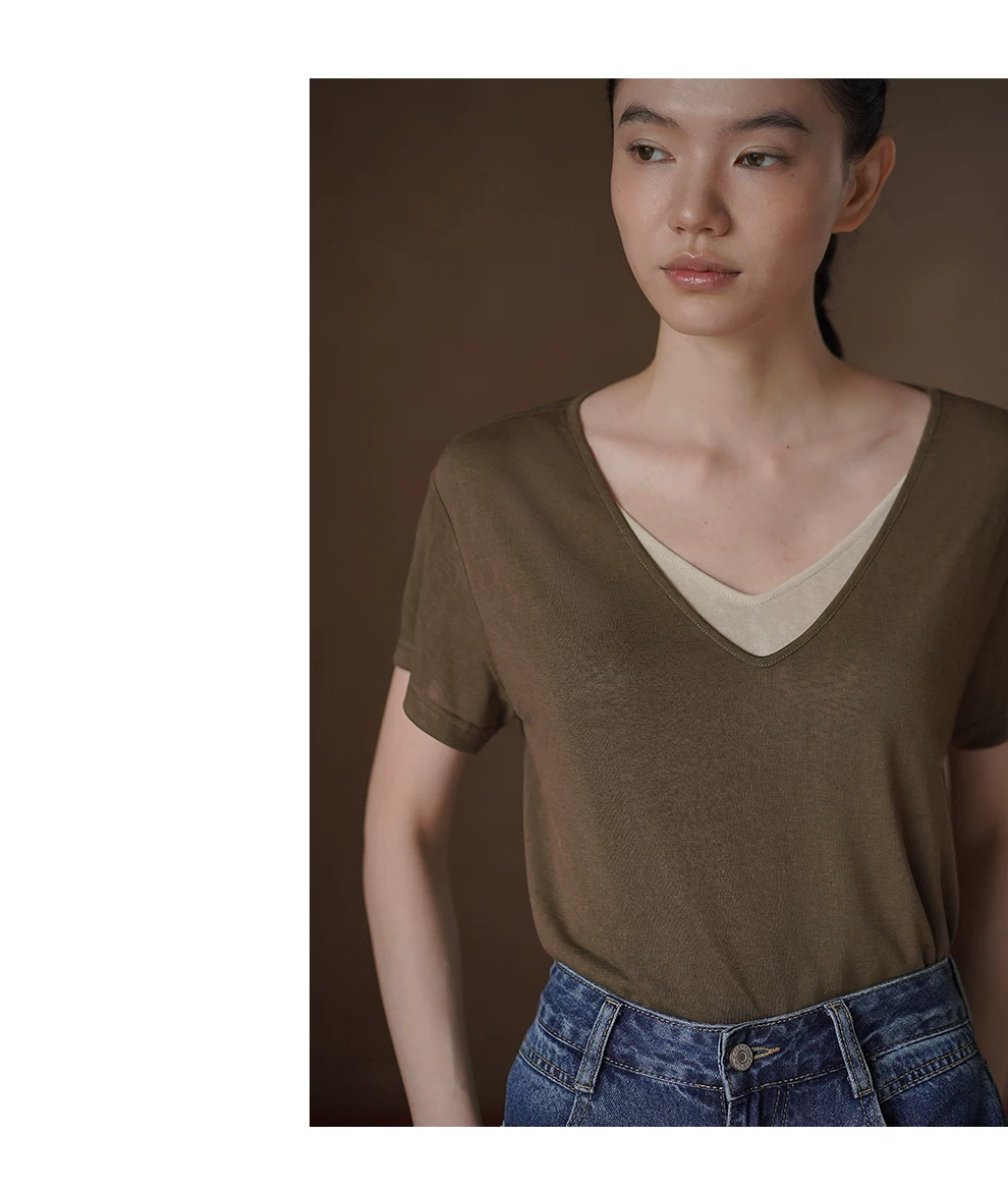 清幽羅松竹節肌理疊穿假兩件V領寬鬆顯瘦通勤短袖T恤女,清幽羅松竹節肌理疊穿假兩件V領寬鬆顯瘦通勤短袖T恤女,HBFS1352,清幽羅松竹節肌理疊穿假兩件V領寬鬆顯瘦通勤短袖T恤女,假兩件層次,寬鬆顯瘦