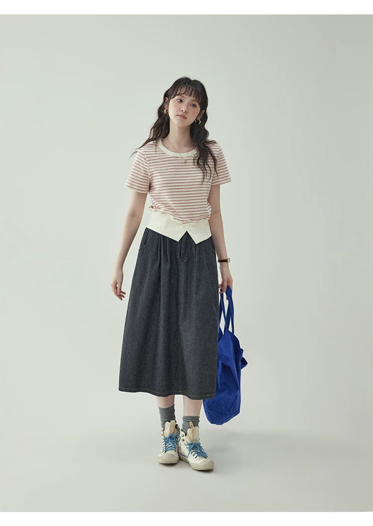 甜美條紋收腰短T恤女夏季新款開叉短袖上衣,甜美條紋收腰短T恤女夏季新款開叉短袖上衣,HBFS1359,甜美條紋收腰短T恤女夏季新款開叉短袖上衣,開衩造型,短款版型