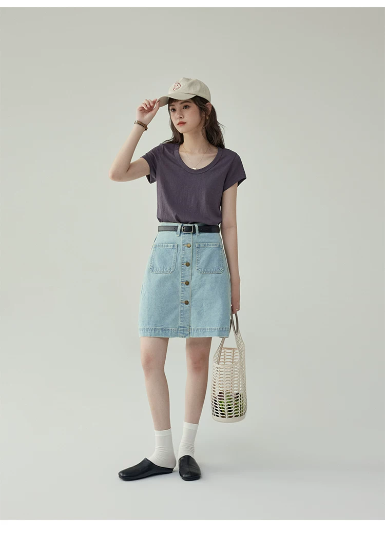 正肩短袖經典款U領T恤夏季寬鬆顯瘦百搭設計感上衣女,正肩短袖經典款U領T恤夏季寬鬆顯瘦百搭設計感上衣女,HBFS1361,正肩短袖經典款U領T恤夏季寬鬆顯瘦百搭設計感上衣女,包色推薦,舒適面料