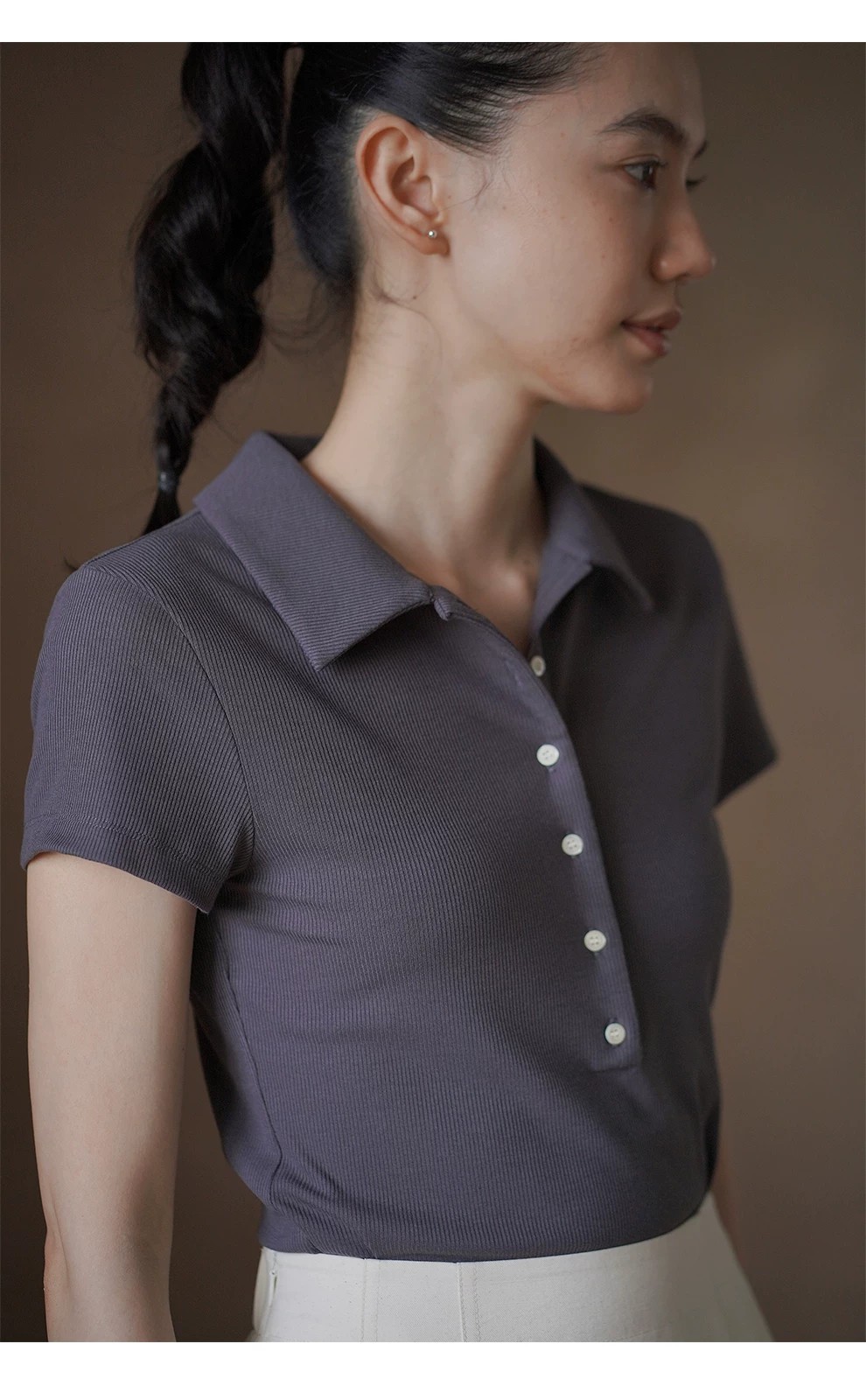 高支親膚彈性Polo領上衣合身顯瘦正肩短袖半開門襟T恤女,高支親膚彈性Polo領上衣合身顯瘦正肩短袖半開門襟T恤女,HBFS1378,高支親膚彈性Polo領上衣合身顯瘦正肩短袖半開門襟T恤女,開襟排釦,彈性親膚