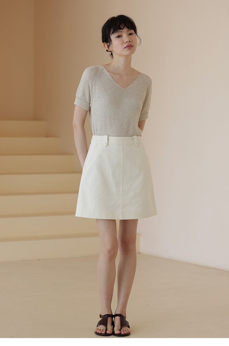 慕斯短裙顯比例高腰定製100%棉斜紋紗卡中長裙