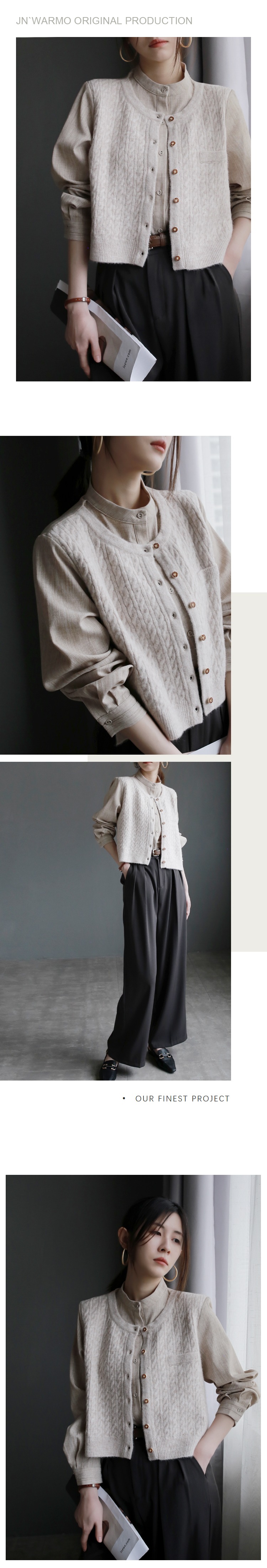 秋季新款羊毛麻花針織拼接長袖襯衫女設計感假兩件上衣