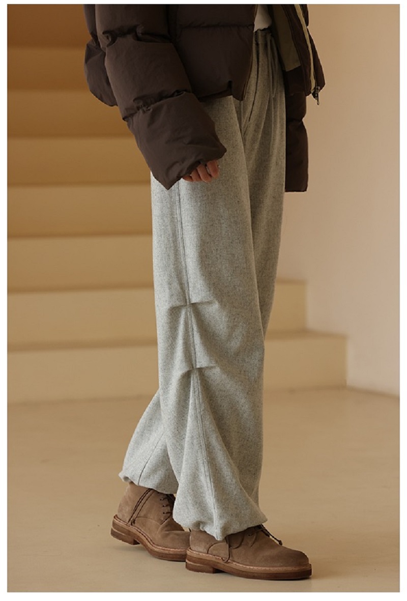 法蘭絨斜紋呢料工裝運動感寬鬆闊腿可調節長褲