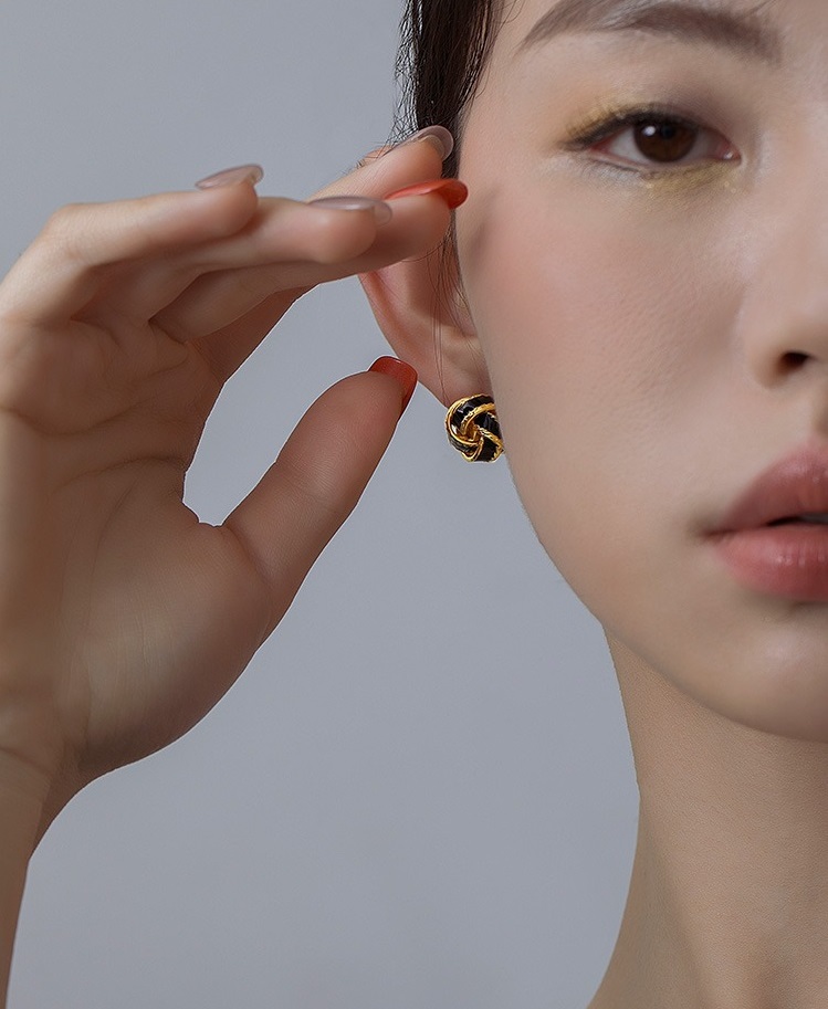 中國紅滴釉同心結銀針耳環女小眾高級感輕奢氣質新年新款耳環耳飾