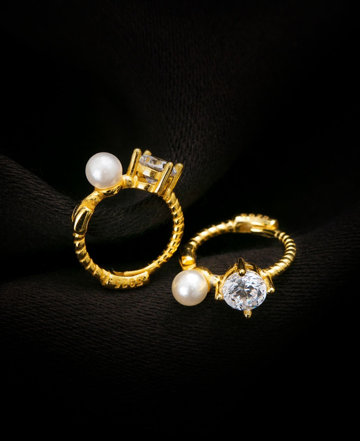 歐式珍珠耳環女輕奢高級感鋯石鑲嵌設計小眾百搭s925純銀耳圈耳飾
