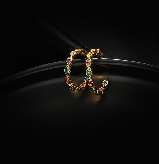 歐美復古輕奢設計高級感微鑲彩鑽時尚k金色耳環
