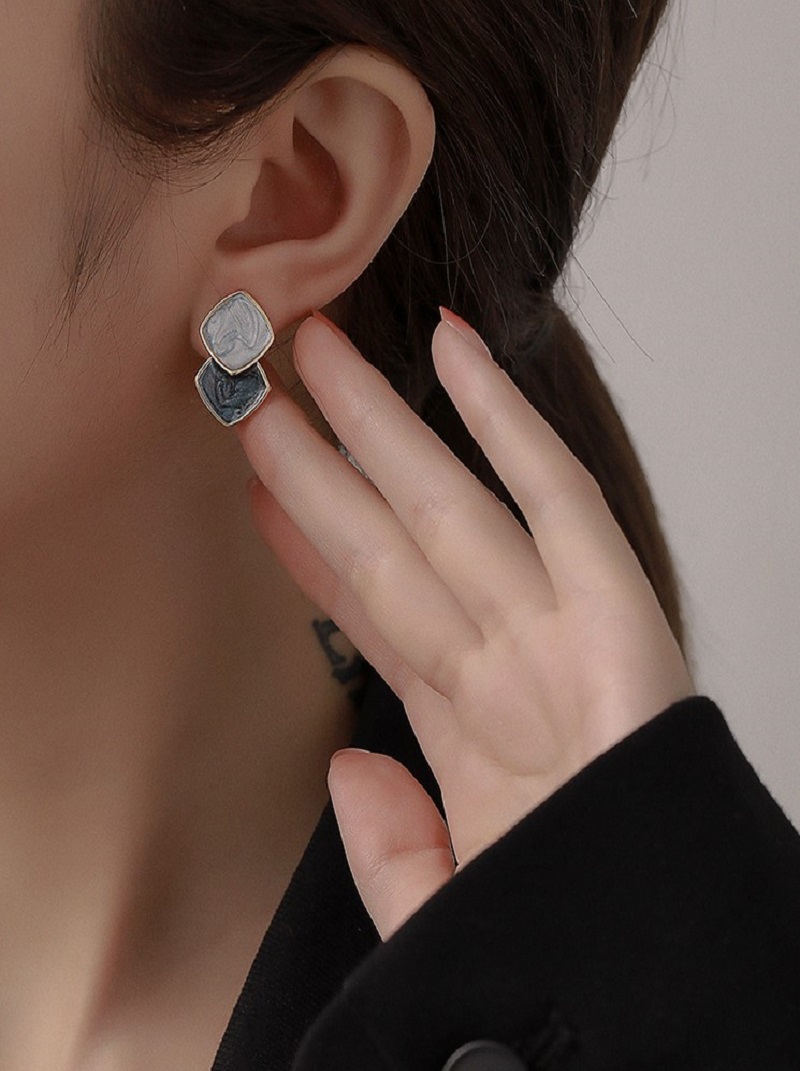 歐美時尚沙畫滴釉設計18k金耳環