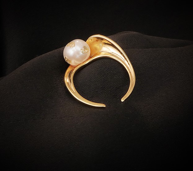 歐美K金色個性天然珍珠簡約戒指