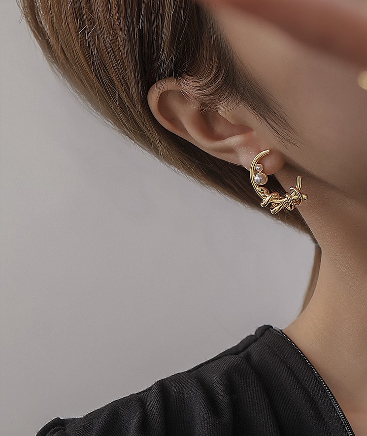 輕奢925銀針復古法式珍珠耳環