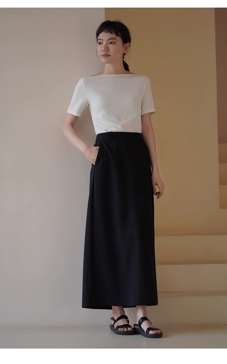 平衡通勤感舒適長期主義高智基礎款一字領T卹顯瘦上衣女