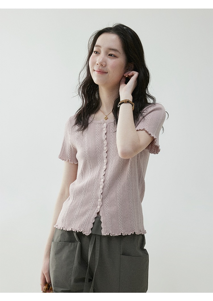 木耳邊休閒圓領針織T卹減齡寬鬆百搭上衣