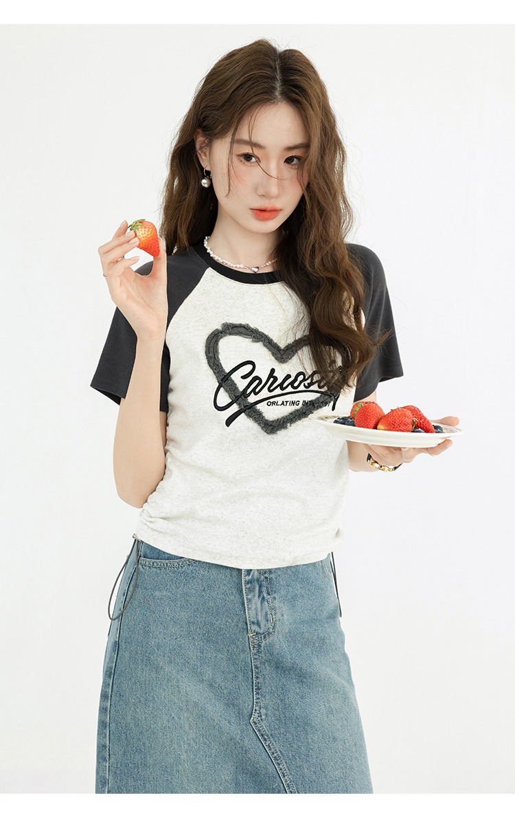 女裝胖mm短袖t卹夏季多巴胺穿搭短款微胖顯瘦抽繩上衣