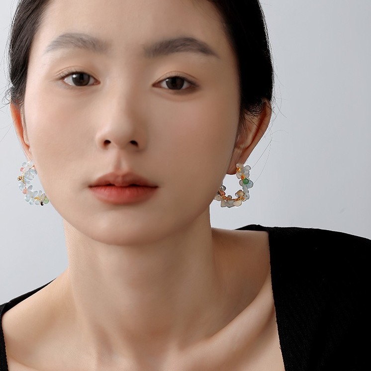 海藍寶碎石晶獨特設計高級感夏季小清新耳環耳飾品