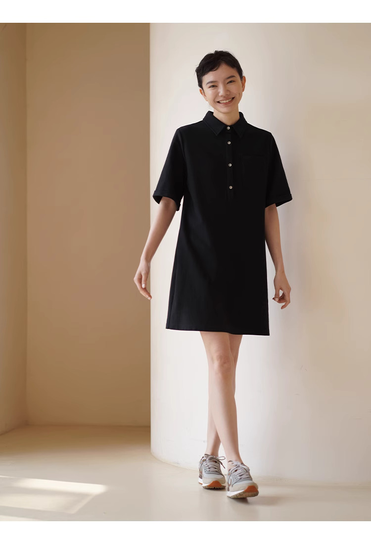 經典復古美式學院Polo領針織短款顯瘦休閒直筒洋裝女