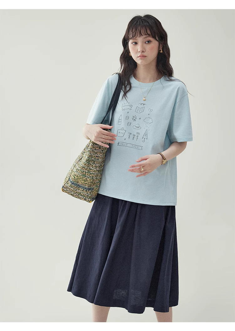 簡約印花純棉短袖T恤女25夏季新款休閒寬鬆上衣