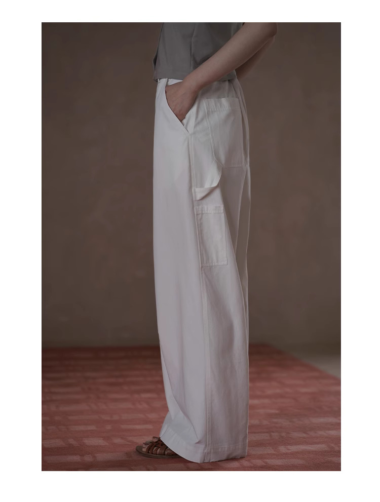 涼感百搭夏日棉萊賽爾混紡斜紋挺括抗皺寬鬆顯瘦長褲女